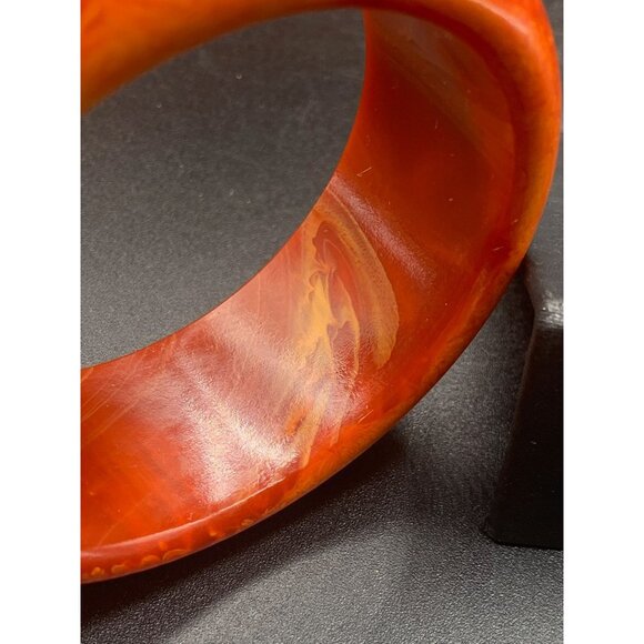 Red Chunky Bakelite Bangle Marbled Wide Heavy Early Plastic Lava Bracelet - Picture 7 of 11